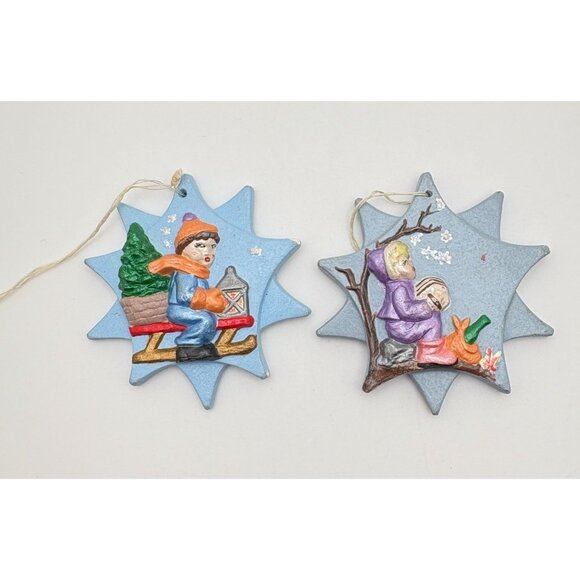 Vintage Star Shaped Christmas Tree Ornaments Festive Winter Scenes Hand Painted - Picture 6 of 7